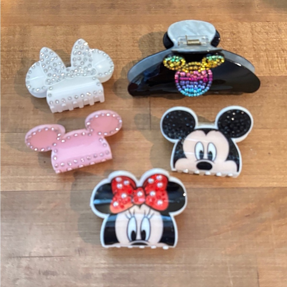 Mickey and Minnie Mouse Hair Clips Set - Black, Pink, White